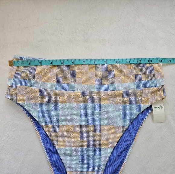NWT Aerie Bikini Bottom Women Sz L Blue and Tan Checkered High Cut Cheeky Beach - Picture 6 of 7